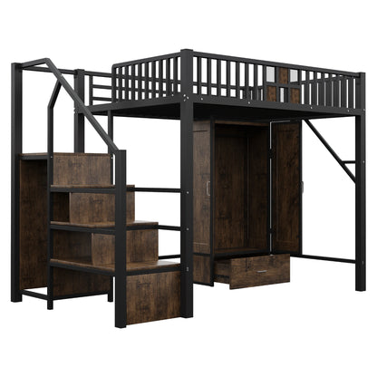 Tweepersoonsbed – Bedbank – Opbergbed – Slaapbed – Ledikant – Ruimtebesparend met Lades en Kast – 90x200 & 140x200 cm – Wit en Naturel – Inclusief Trapje en Deurframe – Zonder Matras