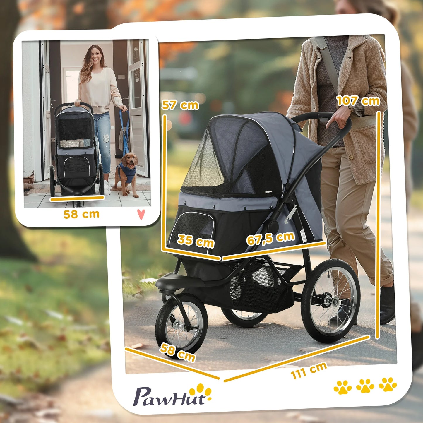 Hondenwagen – Inklapbare Hondenkar – Hondentrolley – Hondenbuggy – Middelgrote Honden – Stevig Metalen Frame – Opbergmand