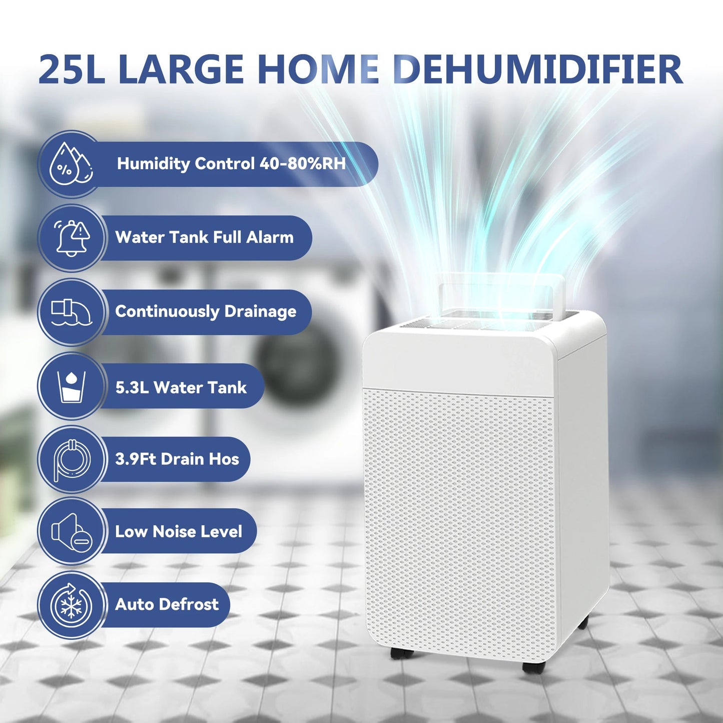 Luchtontvochtiger – Vochtbestrijder – Ontvochtiger – Air Dehumidifier – 25 Liter Per Dag – 5,5 Liter Tank – Stil Minder Dan 45 dB - QUORE