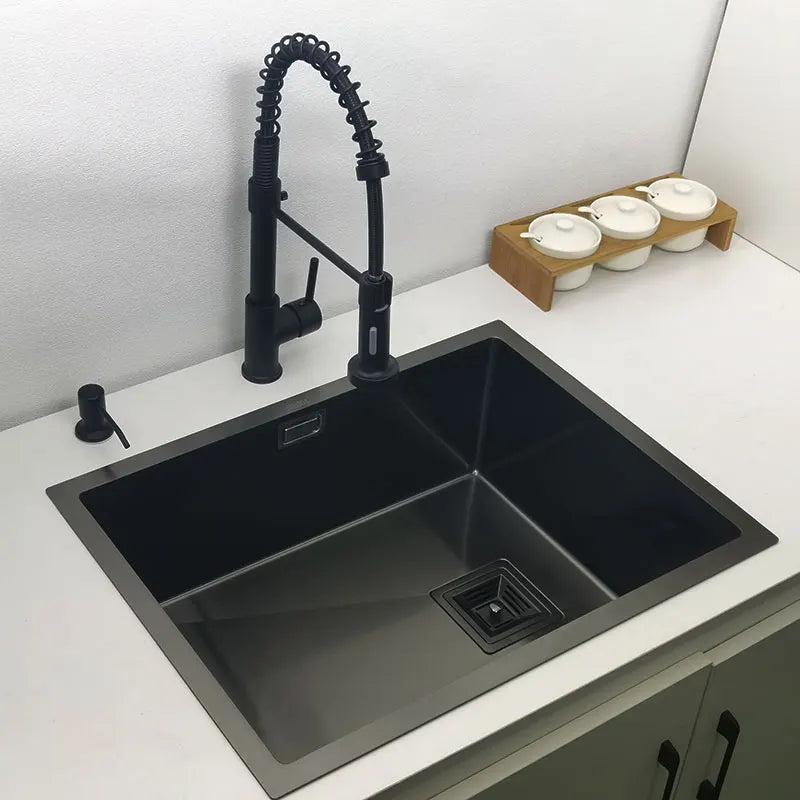 Matte Zwarte Keukenspoelbak – Spoelbak RVS – Enkelvoudige Kom – Onderbouwspoelbak – Aanrechtspoelbak – 45x40 cm – 3,0 mm Dikke Roestvrij Staal Nano Coating