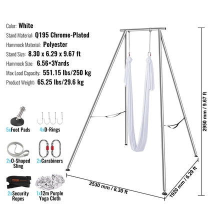 Aerial Yoga Frame – Yoga Hangmat – Stretching Frame – Buiten En Binnen – Max Draagkracht 250 Kg – Roestbestendig Chroom - Wit - QUORE