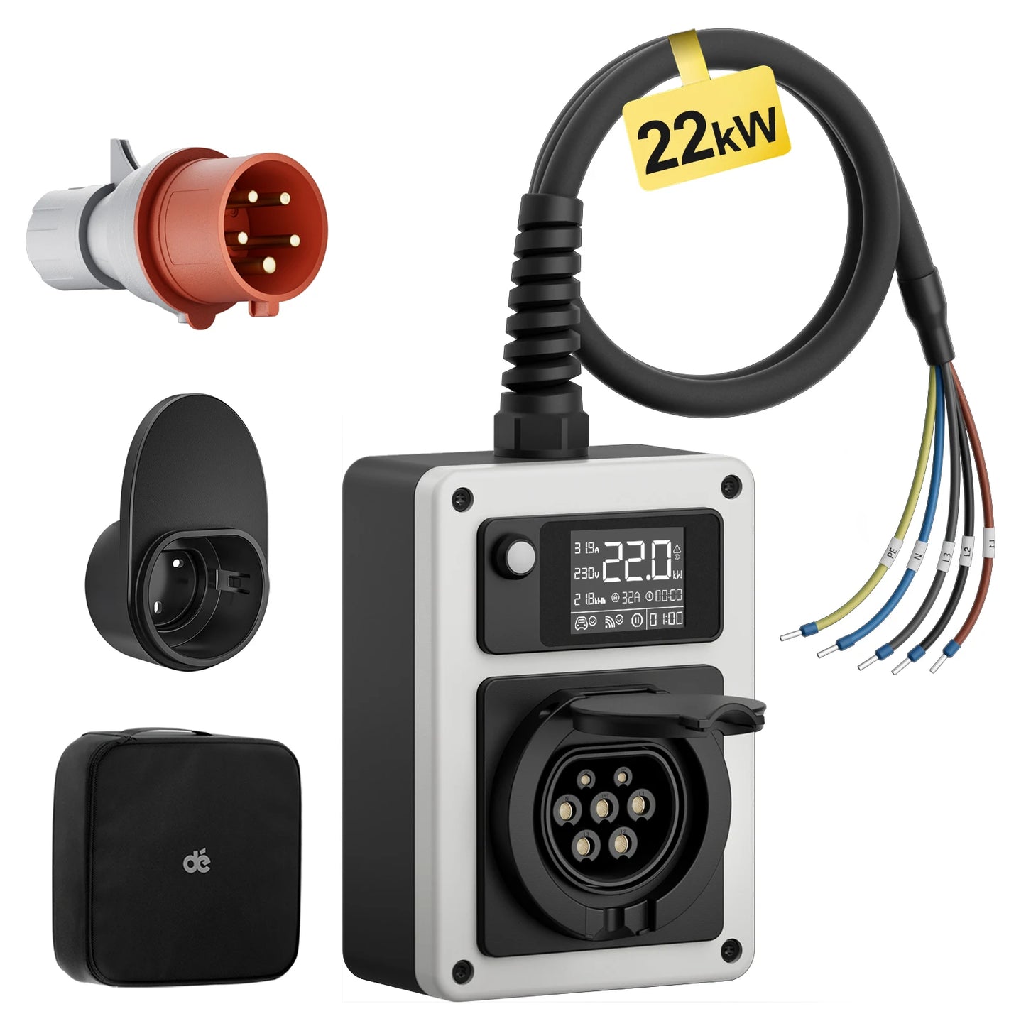 Mobiele Laadbox – Mobiele Laadpaal – EV Lader – Elektrische Auto Oplader – 22KW Laadvermogen – Slimme App-Bediening