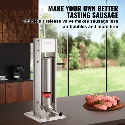 Worstenvuller – Worstenmaker - Worstmachine -  3L - Handmatige Verticale Worstmaker met 5 Opzetstukken