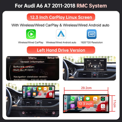 12,3 Inch Multimedia Touchscreen – Autonavigatie Display – Infotainmentsysteem – CarPlay Android Auto – Draadloze Connectiviteit – Hoge Resolutie – Linux Besturingssysteem – Audi A6 A7 2011-2018 RMC Variant