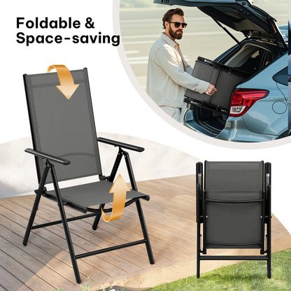 Opvouwbare Tuinstoelen Set van 4 – Inklapbare Stoelen met 7 Standen – Verstelbare Buitenkstoelen – Zwart – 150 kg Draagvermogen – 48x67x84 cm - QUORE
