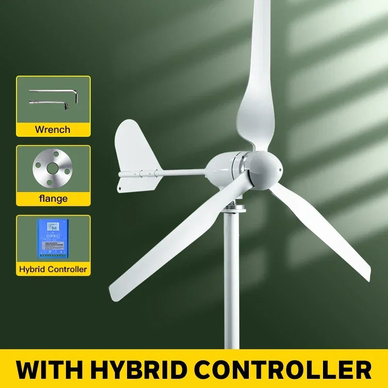Windgenerator – Windturbine – Duurzame Energie – Elektriciteitsgenerator – Roestvast Stalen As - 2KW Hybride Regelaar - 48V
