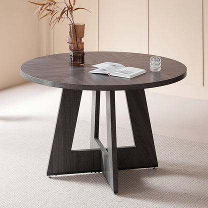 Ronde Eettafel – Eetkamertafel – Keukentafel – Tafel – Houten Tafel – Zwart Frame – Massief Hout – Ø 120 cm – Stevige Kruisvoet