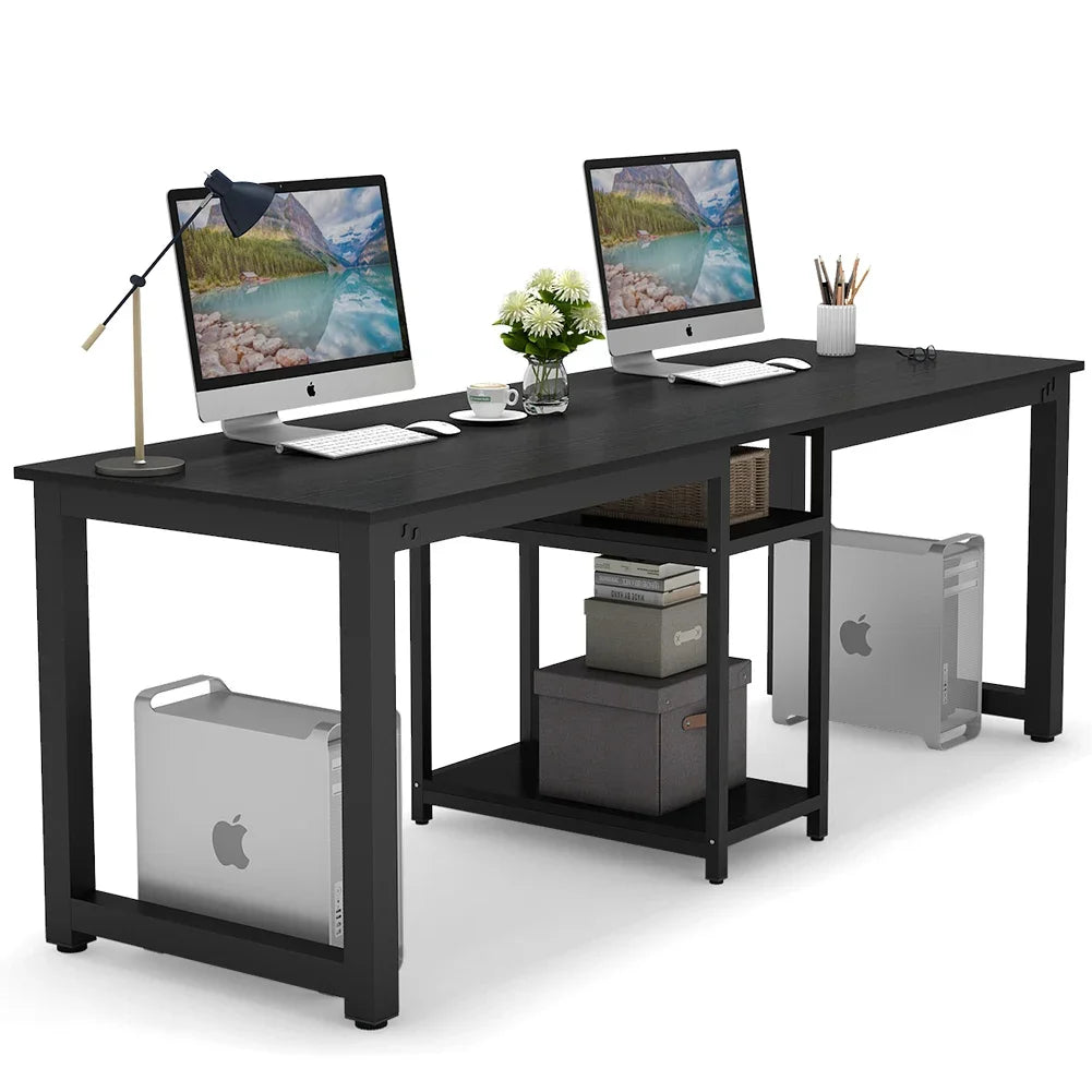Bureau Voor Twee Personen – Dubbel Werkblad – Studiebureau – Thuiswerkplek – Extra Lang – Metalen Frame – Scratchbestendig Houten Oppervlak