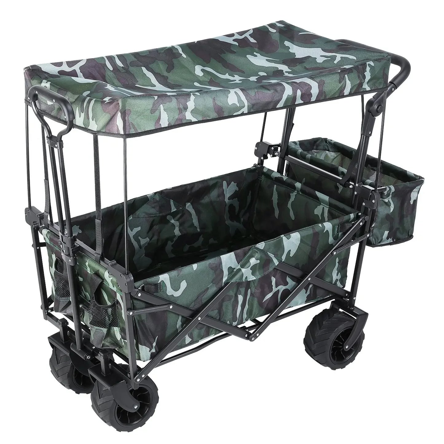 Opvouwbare Bolderkar - Inklapbare Bolderkar - Bolderkar - Verwijderbare Luifel - 262L Transportkar - 115kg Draagvermogen - Grote Offroad Wielen - Tuin - Strand - Zwaar Belastbaar - Camping - Zwart - QUORE