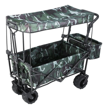 Opvouwbare Bolderkar - Inklapbare Bolderkar - Bolderkar - Verwijderbare Luifel - 262L Transportkar - 115kg Draagvermogen - Grote Offroad Wielen - Tuin - Strand - Zwaar Belastbaar - Camping - Zwart - QUORE
