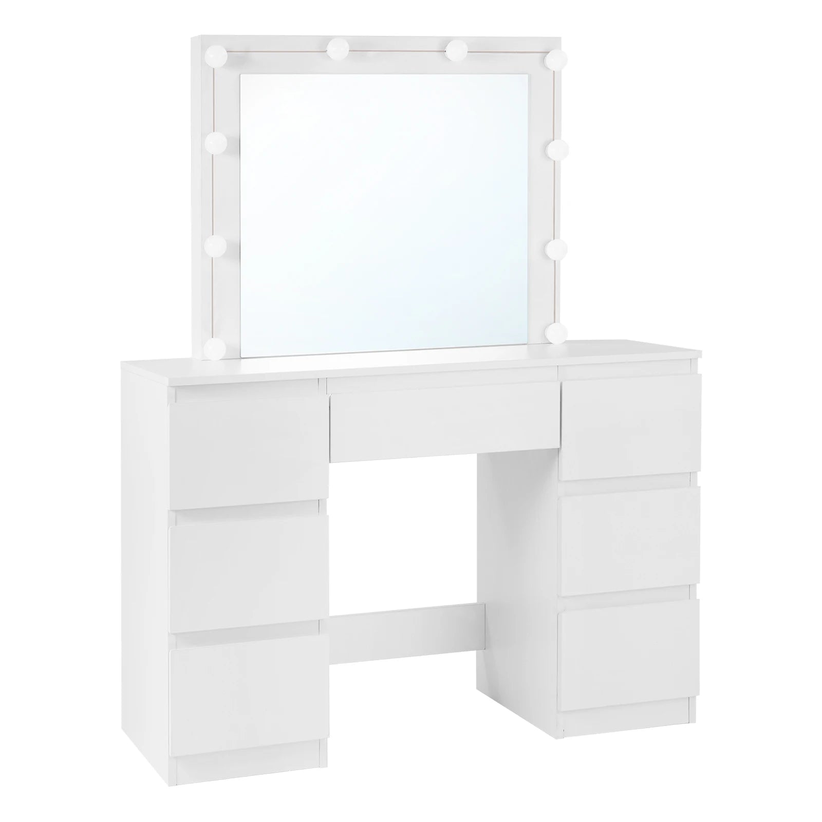 Kaptafel – Make-Up Tafel – Beautytafel – Schminktisch – LED-Verlichting – 7 Laden – Waterafstotend Hout - Wit - QUORE
