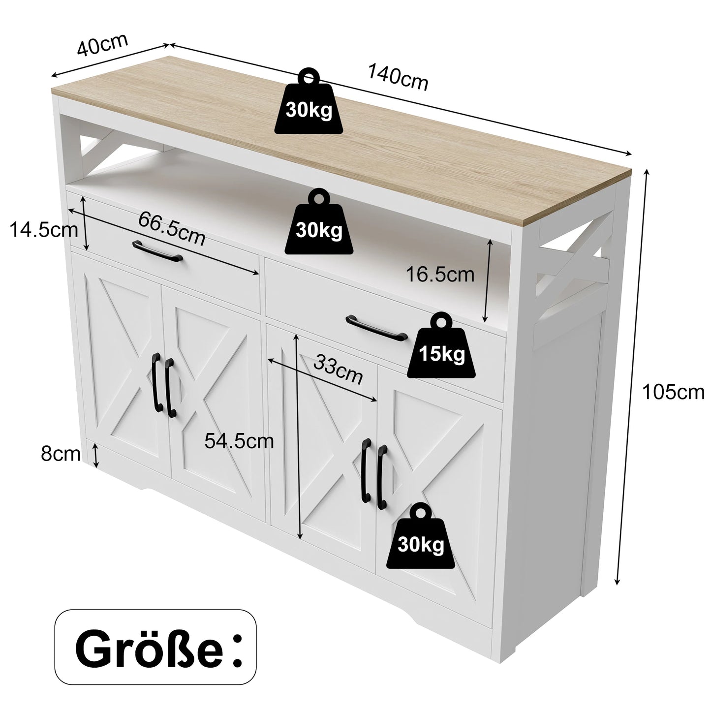 Dressoir – Sideboard – Kast – Opbergmeubel – Buffetkast – Modern Scandinavisch Design – Wit MDF 140×40×105 cm – Veel Opbergruimte Met 2 Lades & 4 Deuren