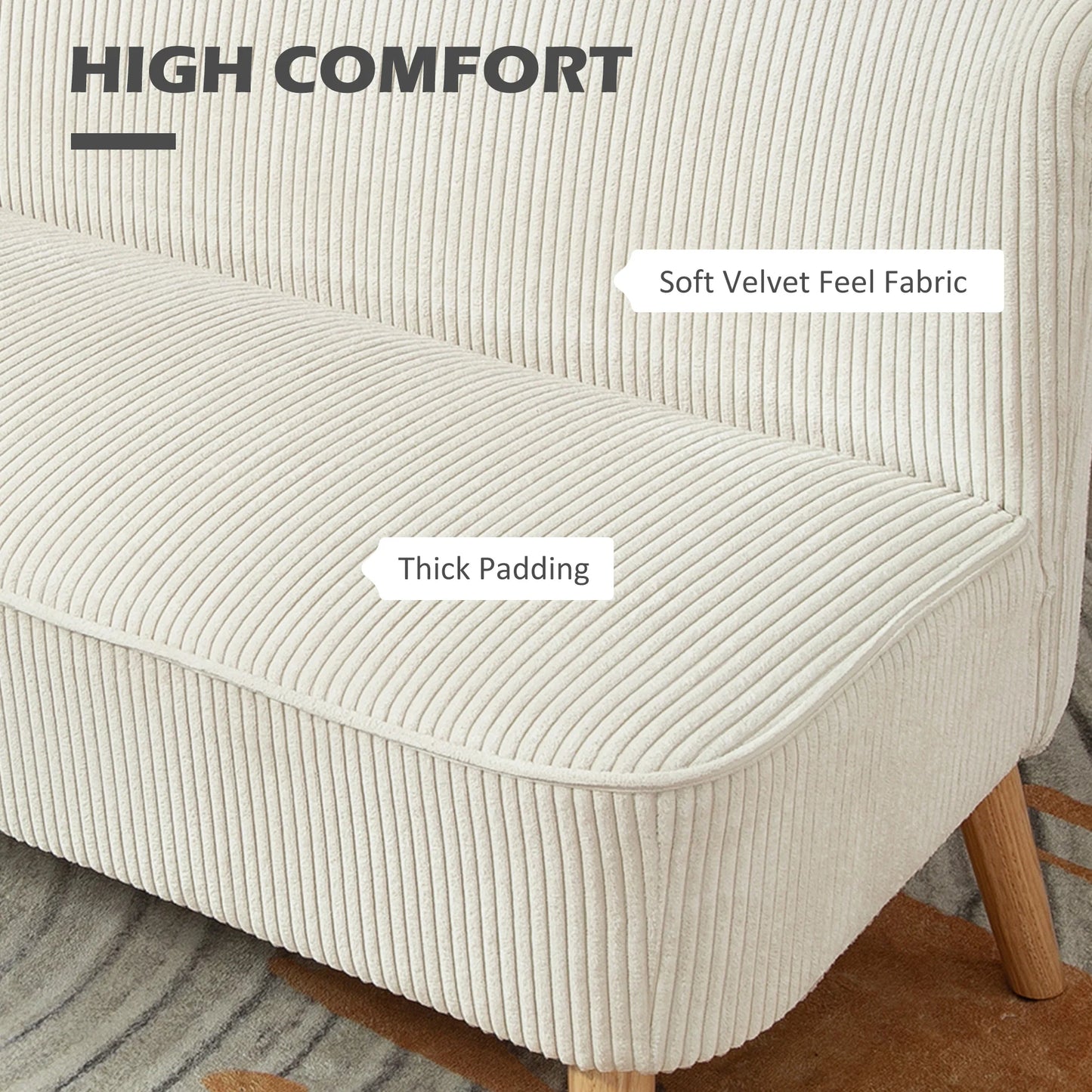 2-Zitsbank – Bank Zonder Armleuningen – Compacte Bank – Velours Sofa – Creme Wit – Ruimtebesparend Ontwerp – Zachte Spongevulling