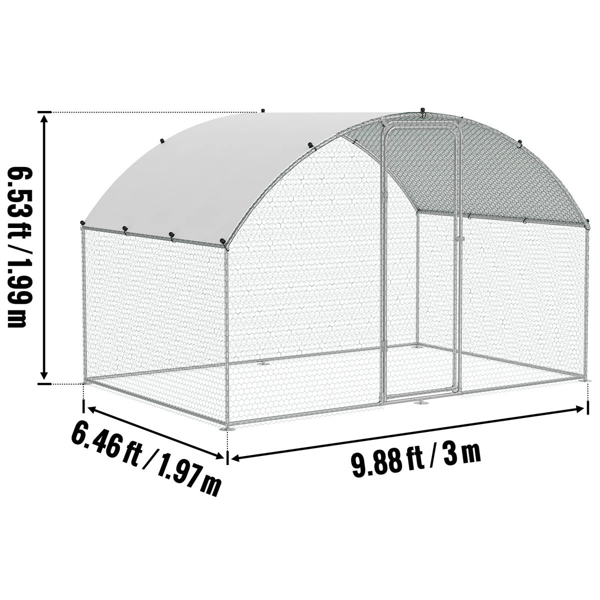 Chicken Coop - Metal Chicken Coop - Chicken Run - Large - Walk-in Chicken Run - 2x3x2m Dome - for Outdoor Backyard Farm Poultry House