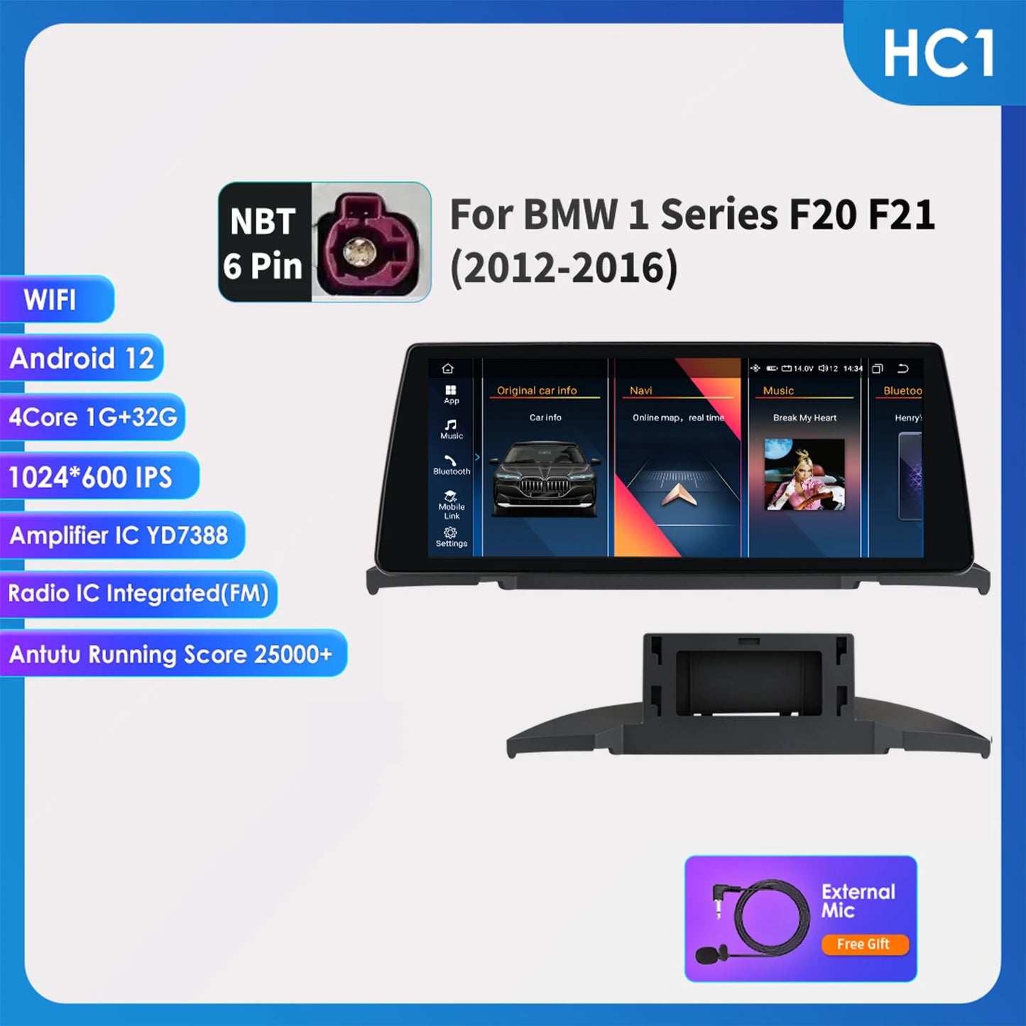 Hizpo Wireless Carplay Android 14 for BMW 1 Series F20 F21 NBT Systems 2011 - 2016 Multimedia Player Auto Radio Screen GPS Video - QUORE