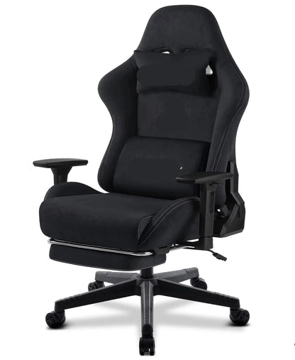Gaming Stoel - Bureaustoel Ergonomisch - Stoelen - Kantoorstoel - met 360° Draaiend Zitvlak - Verstelbare Computerstoel - met Voetsteun en Hoofdsteun - Zwart - QUORE