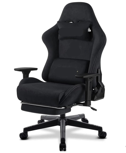 Gaming Stoel - Bureaustoel Ergonomisch - Stoelen - Kantoorstoel - met 360° Draaiend Zitvlak - Verstelbare Computerstoel - met Voetsteun en Hoofdsteun - Zwart - QUORE