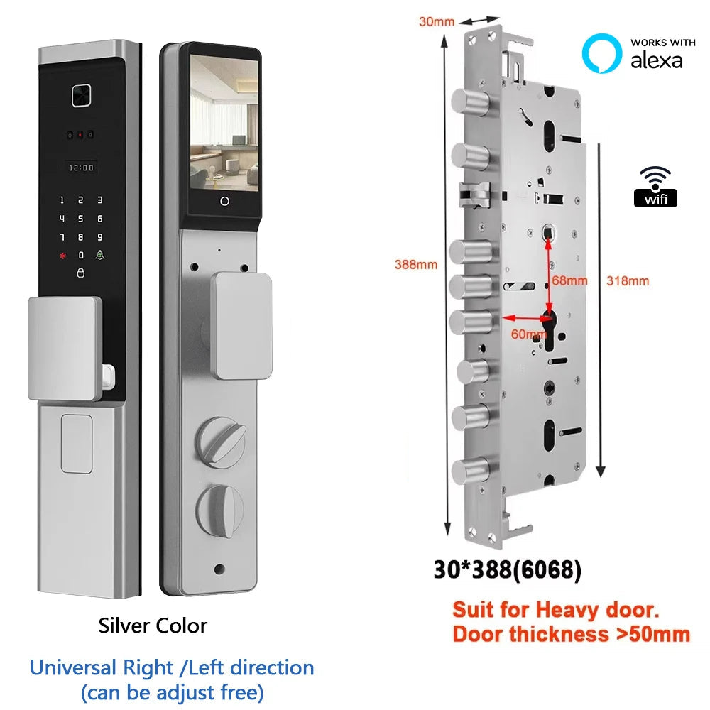 Slim Deurslot – Elektronisch Slot – Digitale Deurslot – Slimme Slot – Toegangscontrole – 8 Ontgrendelingsmethoden – IP66 Waterdicht - Zilverkleur - 30x388 - 6068 insteek - QUORE