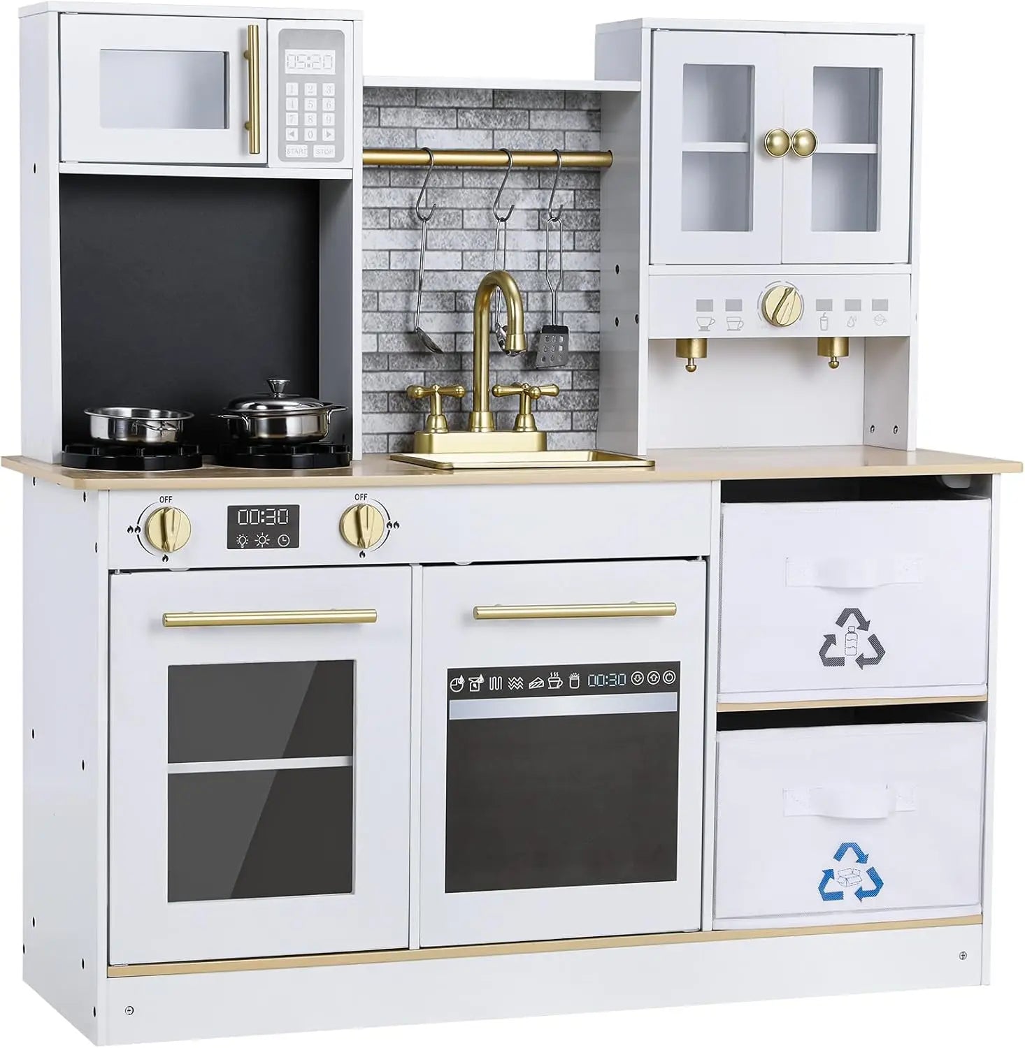 Houten Keukenset Kind – Speelkeuken Hout – Kinderkeuken Met Accessoires – Pretkeuken – Rollenspel Keuken – Licht- en Geluidseffecten – Compact 90x90x30 cm - QUORE