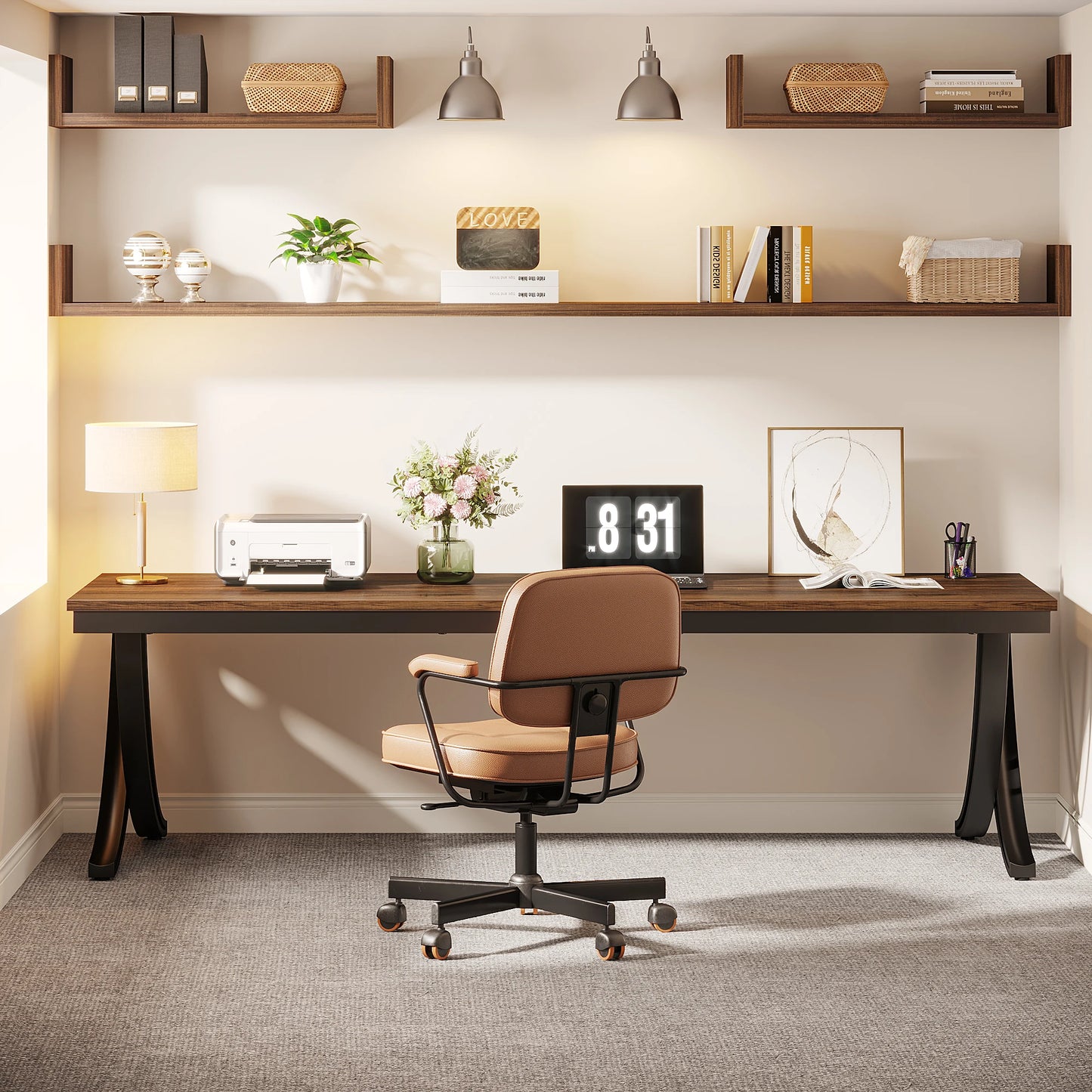 Bureau – Werkplek – Thuiswerkplek – Bureau X-onderstel – 200 Cm Breed – Stevig Houten Blad - QUORE