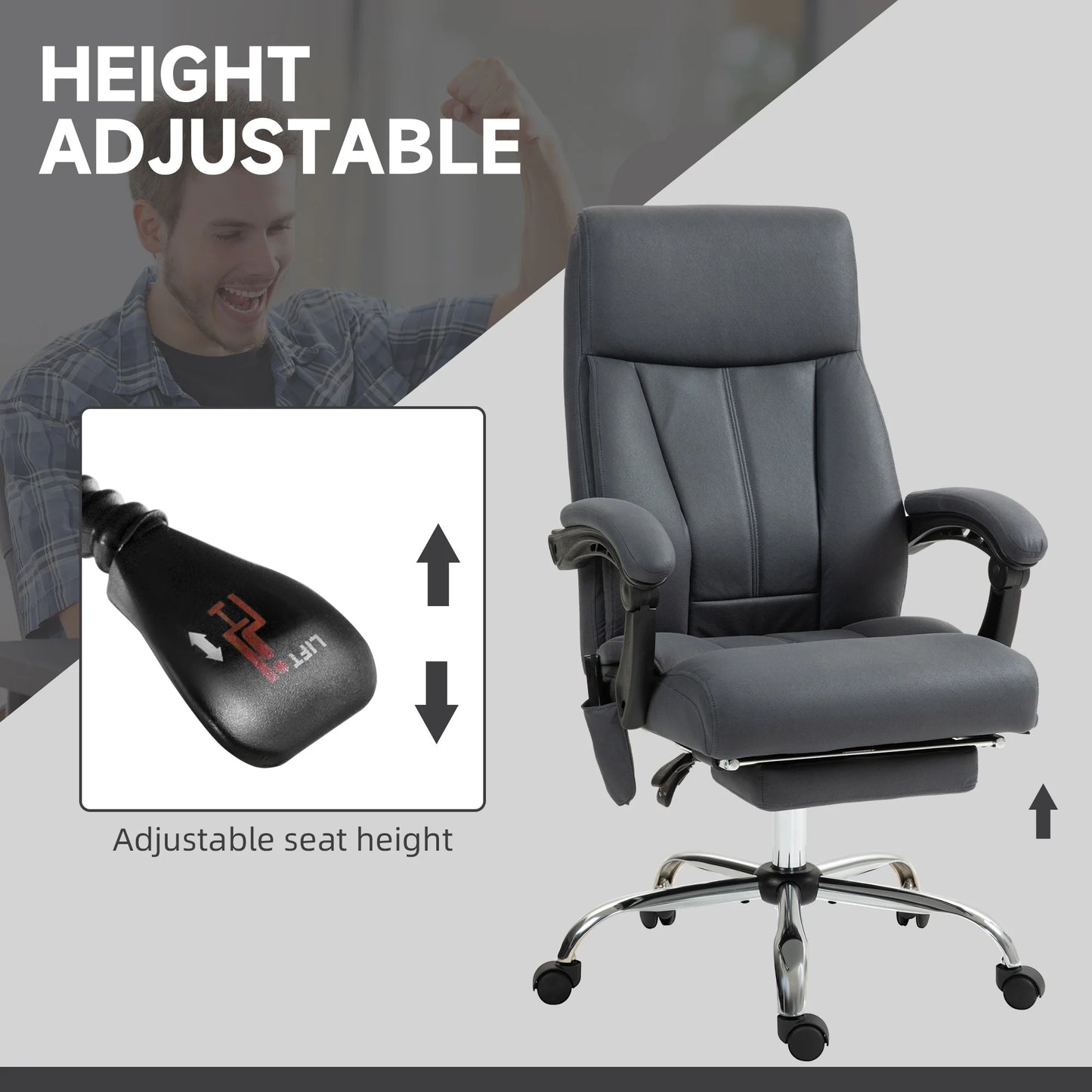 Bureaustoel – Kantoorstoel – Draaistoel – Gamestoel – Office Chair – Massagefunctie Met 6 Punten – Verstelbare Rugleuning Tot 155°
