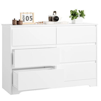 Getone White Chest of Drawers Bedroom, Tall Chest of Drawers with 6 Drawers, Bedroom Furniture Dresser Storage Cupboard Cabinet  Bedroom Dresser, for Dining Room Living Room Hallway 120x40x82cm - QUORE