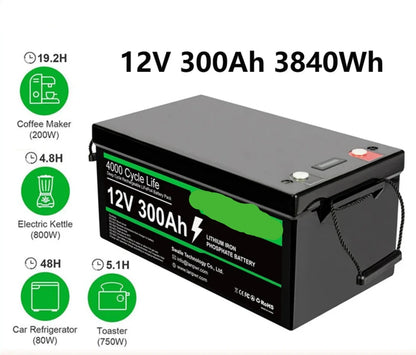 LiFePO4 Accu – 12V Batterij – Lithium Accu – Camper Accu – Boot Accu – 300Ah Capaciteit – 4000+ Laadcycli