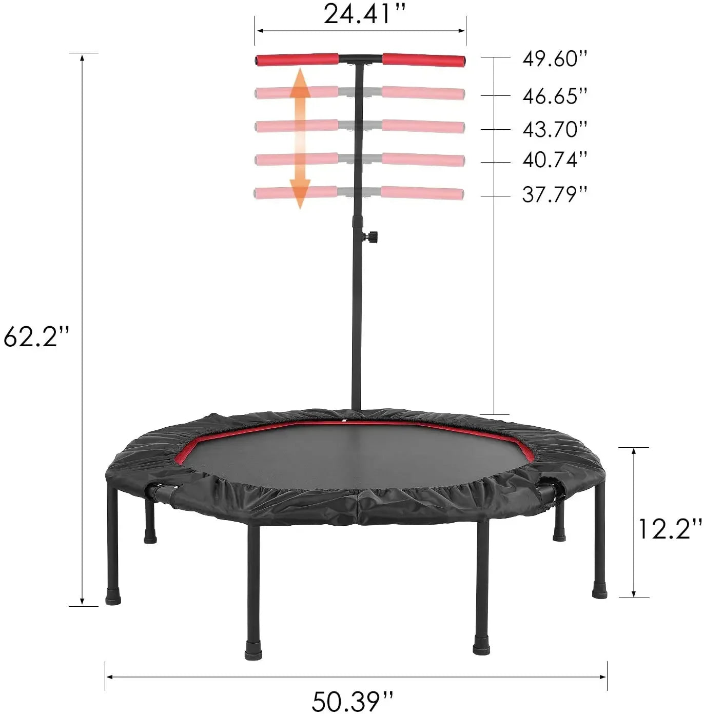 Fitness Trampoline Ø127cm – Opvouwbare Sport Trampoline met In Hoogte Verstelbare Handgreep – Indoor Trampoline voor Volwassenen en Kinderen – Ideaal voor Cardio & Training