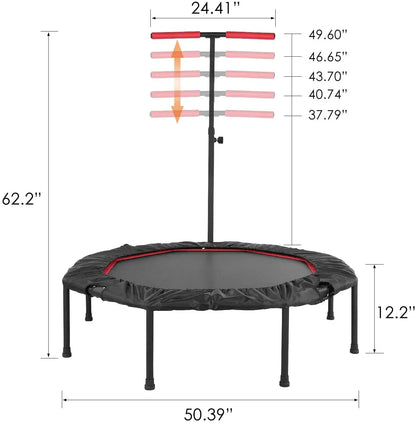 Fitness Trampoline - Mini Trampoline - Opvouwbaar Ontwerp - 127 cm Trampoline - Verstelbare T-handgreep - Indoor - Outdoor - TÜV GS-gecertificeerd - Max 150 kg - Zwart - QUORE