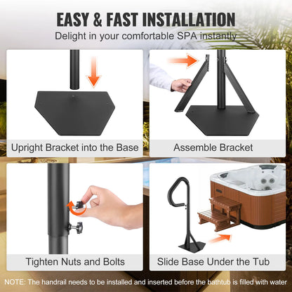 Hot Tub Handrail - Swivel Hot Tub Handrail - Side Rail - Adjustable Handrail - 360° Rotation - 6.75kg - 35-57 inch - Black