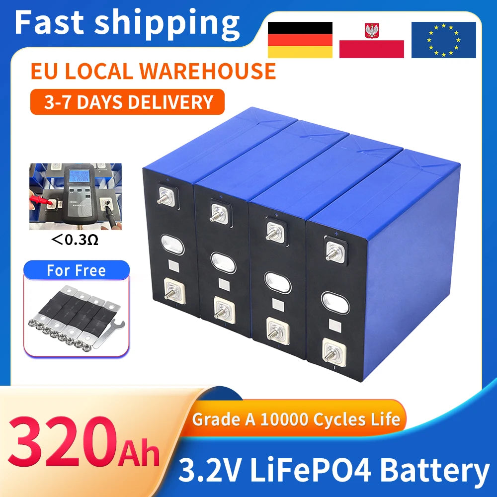 LiFePO4 Batterij – Lithium Accu – Solar Accu – Camper Accu – Boot Accu – 3,2V 320Ah – Aluminium Behuizing – Tot 10.000 Laadcycli