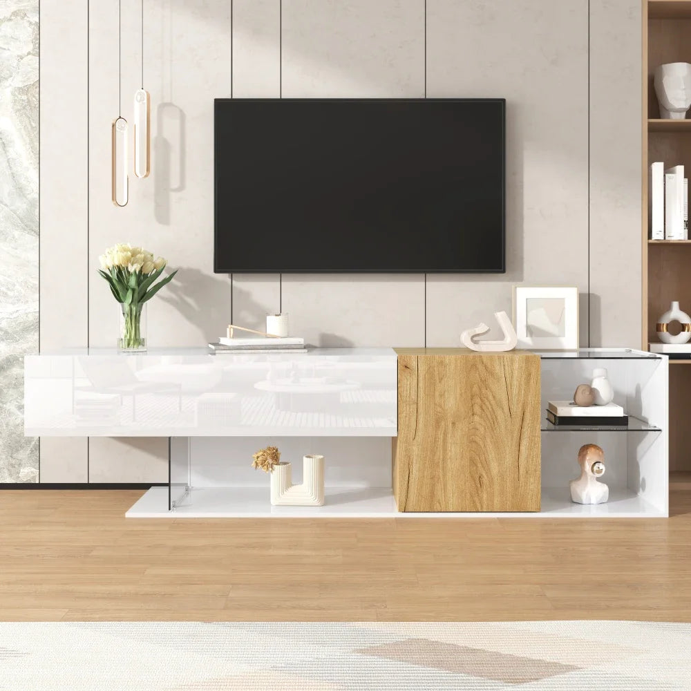 TV-meubel – TV-kast – TV-dressoir – Mediameubel – Woonkamermeubel – Modern Wit 180 cm – Hoogglans Met Houtlook – Ruime Opbergruimte