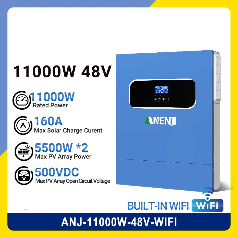 Hybride Omvormer – Zonne-Omvormer – Solar Inverter – Off-Grid Omvormer – 11kW 48V – Pure Sinus – Dubbele MPPT Ingangen met 160A Laadregelaar