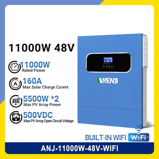 Hybride Omvormer – Zonne-Omvormer – Solar Inverter – Off-Grid Omvormer – 11kW 48V – Pure Sinus – Dubbele MPPT Ingangen met 160A Laadregelaar