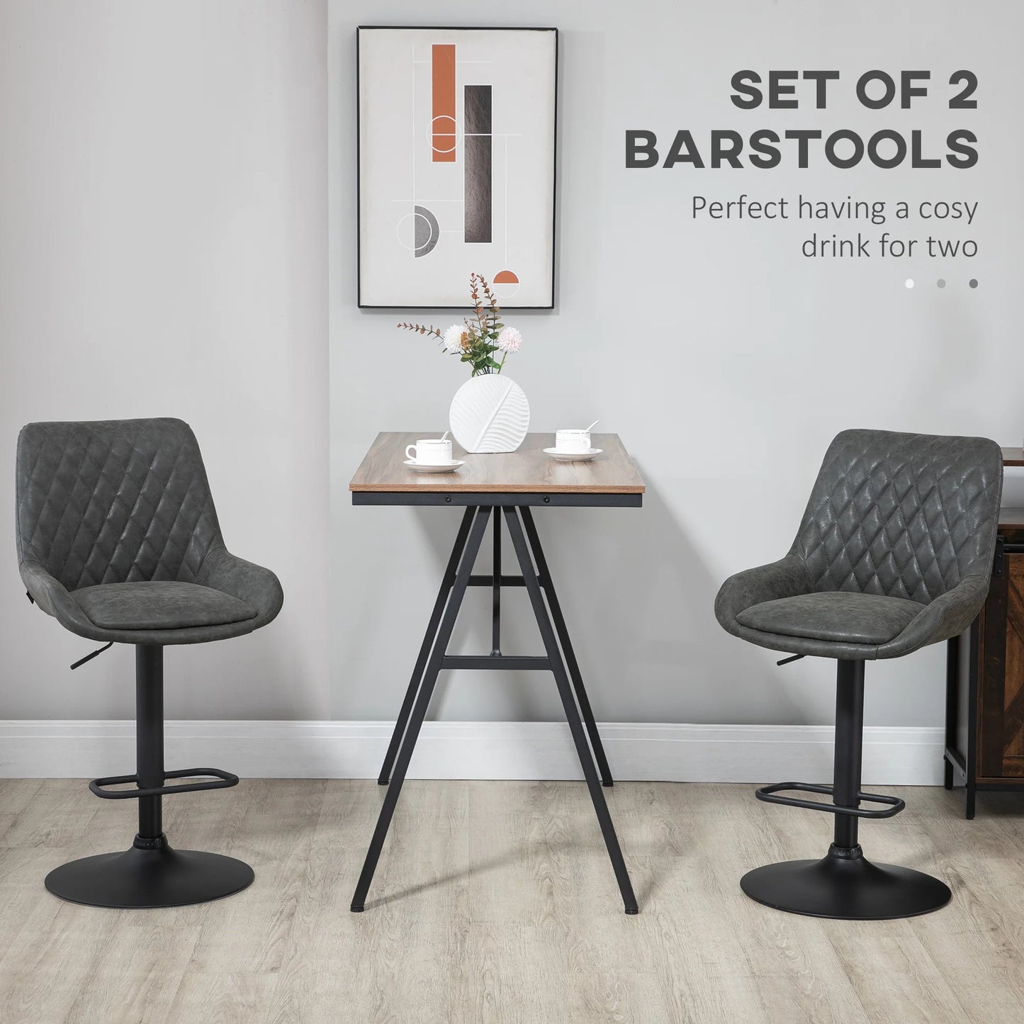 Barstoel – Barkruk – Keukenstoel – Barstoel Verstelbaar – Met Kunstleren Zitting – 360° Draaibaar – Gepoedercoat Stalen Frame - 51 x 59 x 97-117 cm - Donkergrijs
