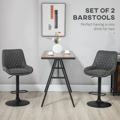 Barstoel – Barkruk – Keukenstoel – Barstoel Verstelbaar – Met Kunstleren Zitting – 360° Draaibaar – Gepoedercoat Stalen Frame - 51 x 59 x 97-117 cm - Donkergrijs