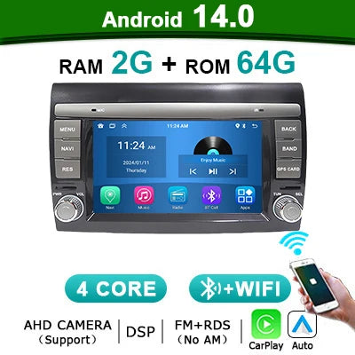 Autoradio – Car Stereo – Auto Radio – Multimedia Speler – 2-DIN – Draadloos CarPlay – Android 14 – 7 Inch Touchscreen – 4G Connectivity