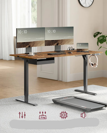 Verstelbaar Bureau – Hoogte Verstelbaar Bureau – Zit Sta Bureau – Bureau Met Stopcontacten – Met Geheugenfunctie – Krasbestendig Werkblad - QUORE