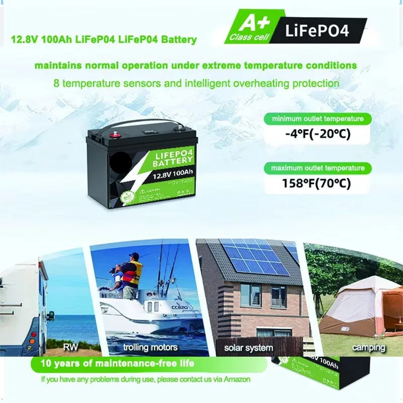 12V LiFePO4 Batterij – Lithium-IJzerfosfaat Accu – Noodstroomvoorziening – Draagbare Batterij – 200Ah Capaciteit – 3000W Pure Sinusgolf Omvormer