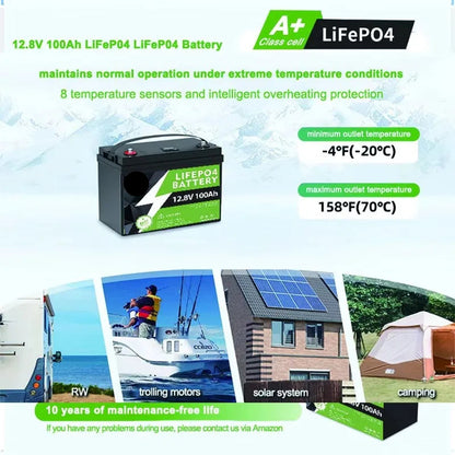 12V LiFePO4 Batterij – Lithium-IJzerfosfaat Accu – Noodstroomvoorziening – Draagbare Batterij – 200Ah Capaciteit – 3000W Pure Sinusgolf Omvormer