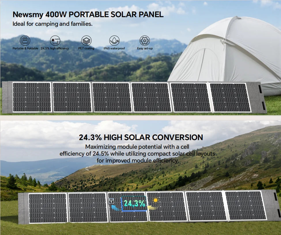 Zonnepaneel – Draagbaar – Opvouwbaar – Solar Panel – Powerbank – 400W Vermogen – 24,3% Hoge Energieconversie – Waterdicht & Weerbestendig