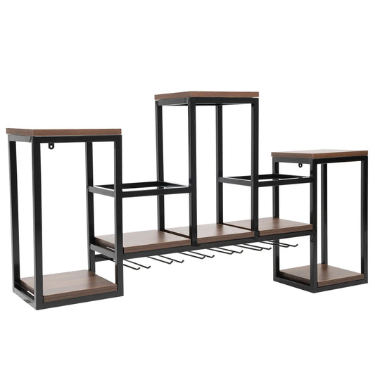 Wijnrek – Wijnhouder – Wijnplank – Glazenhouder – Massief Hout – Draagvermogen 30 Kg – Europees Design - 106 x 20 x 40 cm - Bruin - QUORE