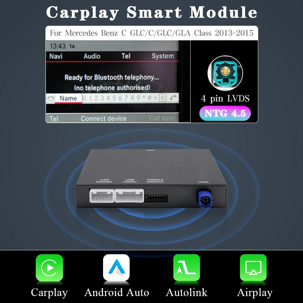 Draadloze CarPlay Adapter – Android Auto Converter – Wireless Smartphone Connector – MirrorLink Interface – Voor Mercedes-Benz NTG 4.5/5.0 – Ondersteuning Achteruitrijcamera – Eenvoudige Plug & Play Installatie