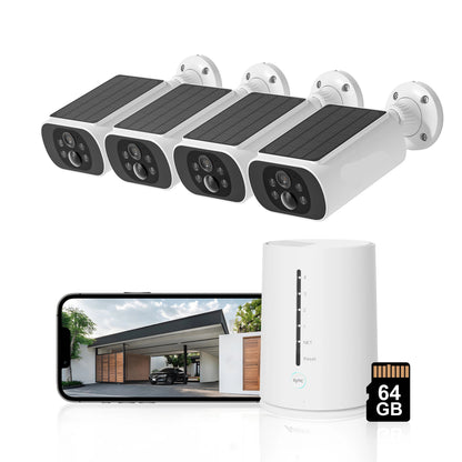 Beveiligingscamera - 4MP - Camerabewaking - Draadloos - voor Buiten - 4 Stuks - 2K Ultra HD - met Zonnepaneel - Sirene-alarm - Humanoïde detectie - Tweerichtingsaudio - 4CH - NVR Recorder - Wit