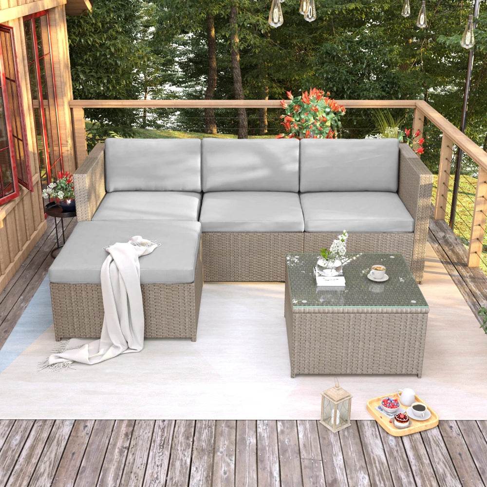 Loungestoelset – Tuinset - Buitenmeubelen - Tuinmeubilair – 4 persoons – Polyrattan met Stalen Frame – Waterafstotende Kussens - Grijs