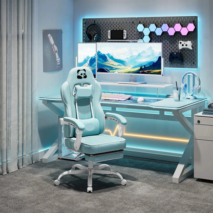 Ergonomische Gaming- En Bureaustoel – Comfortabele Stoel – Mesh Bureaustoel – Met Voetensteun – Verstelbare Kussens – Sterk Metalen Frame - Lichtblauw