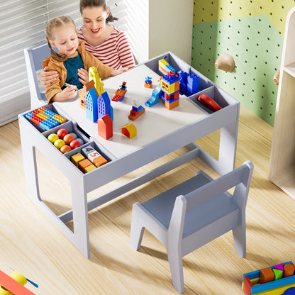 Kindertafel Met 2 Stoeltjes – Speeltafel – Tafelset – Kindertafel Hout – Krijtbord Tafel – Multifunctioneel – Met Opbergruimte - QUORE