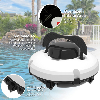 Zwembadstofzuigers - Zwembadrobot - Automatische en Draadloos Zwembadreiniger - met Automatisch Parkeren - Dubbele Motoren - voor Vlakke Grondzwembaden - 5200 mAh - 11.5V - 33 x 33 x 15 cm - Wit/Zwart