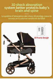 Kinderwagen - Buggy - Plooibuggy - Buggy 3 in 1 Kinderwagen - Inklapbare Kinderwagen - Aluminium Frame - Hoogbouwwagen - voor Pasgeboren Babyboomer - Bruin