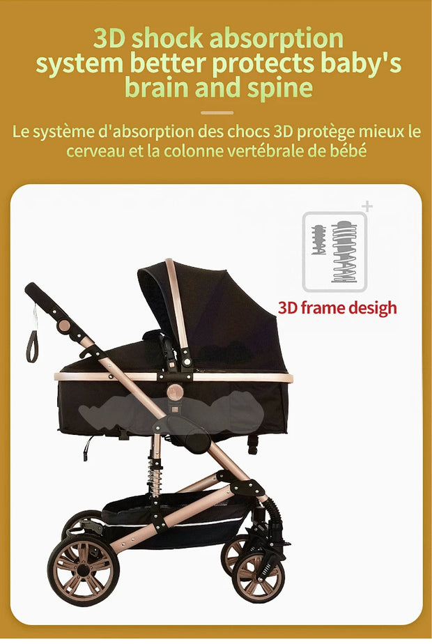 Kinderwagen - Buggy - Plooibuggy - Buggy 3 in 1 Kinderwagen - Inklapbare Kinderwagen - Aluminium Frame - Hoogbouwwagen - voor Pasgeboren Babyboomer - Bruin